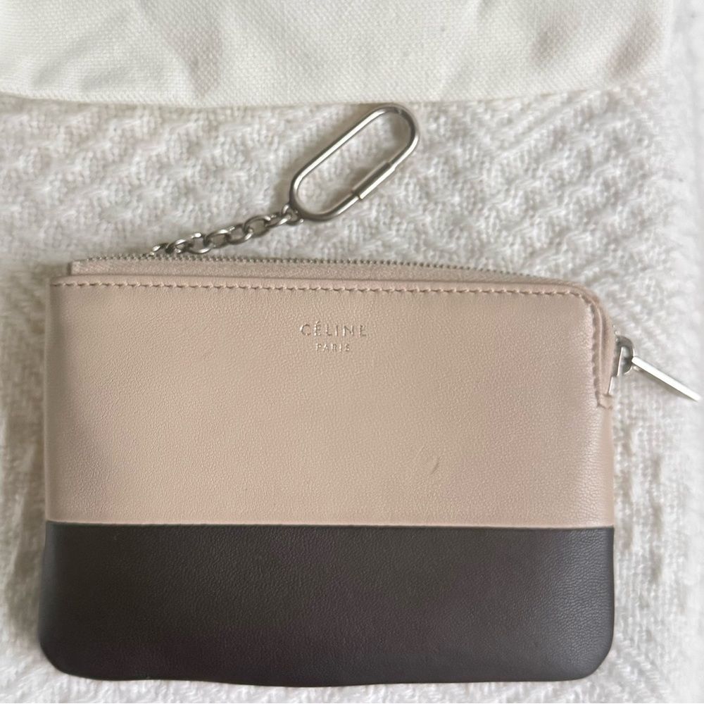 Old Celine Solo Coin and Card Purse, Black/Beige Colorblock, w/ Box and Dustbag - Picture 1 of 14
